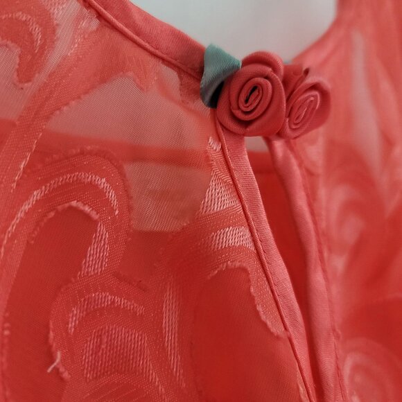 Vintage 1960 Inner Most Coral Night Gown Slip Mini Dress Sz L/XL Coquette Retro - Picture 2 of 11